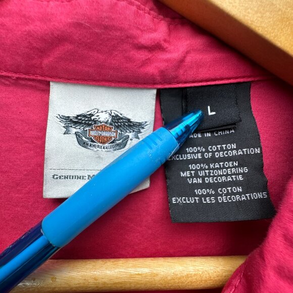 Harley Davidson Shirt Womens Large Pink Pearl Snap Embroidered Studded Bikercore - Picture 9 of 16